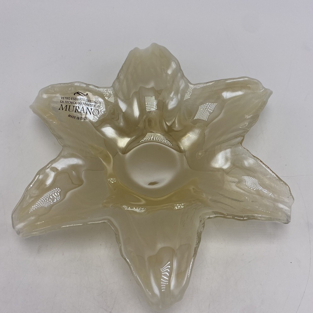 Vintage Murano Stretch Art Glass Console Dish Bowl Floral 8" Made Italy Neutral